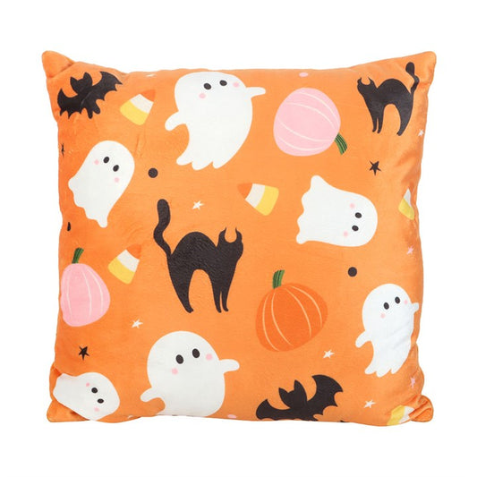 Square Sweet & Spooky Ghost Print Cushion – Halloween Home Décor-Sociodigi