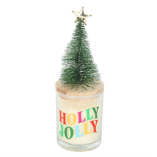 Holly Jolly Pine & Fir Glass Candle with Tree N/A
