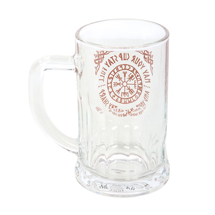 Viking Compass Glass Beer Tankard with Coaster N/A