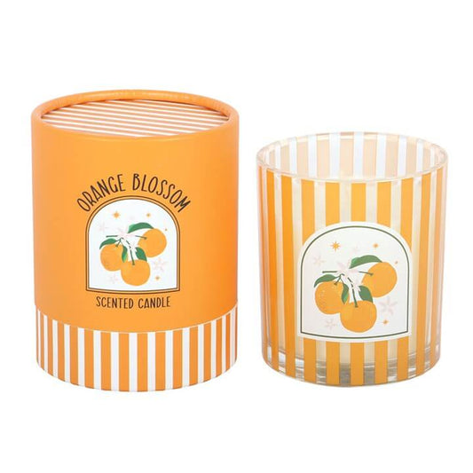 Orange Blossom Scented Candle In Striped Glass Jar