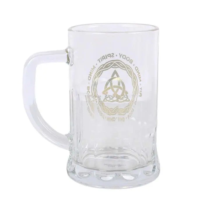 Celtic Triquetra Knot Glass Beer Tankard with Coaster
