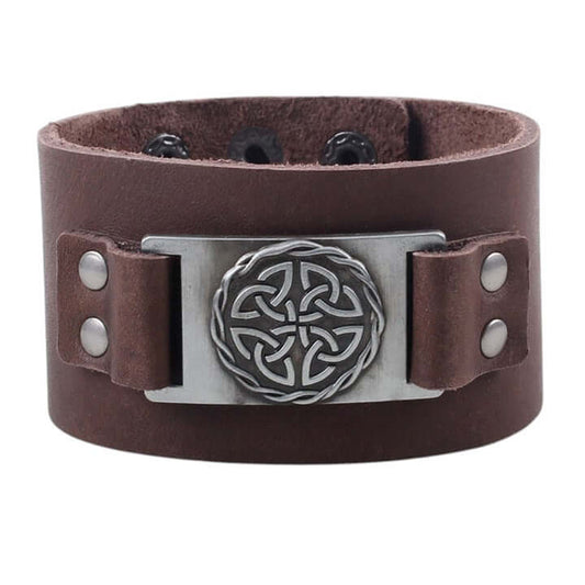 Brown Celtic Shield Knot Leather Cuff Bracelet
