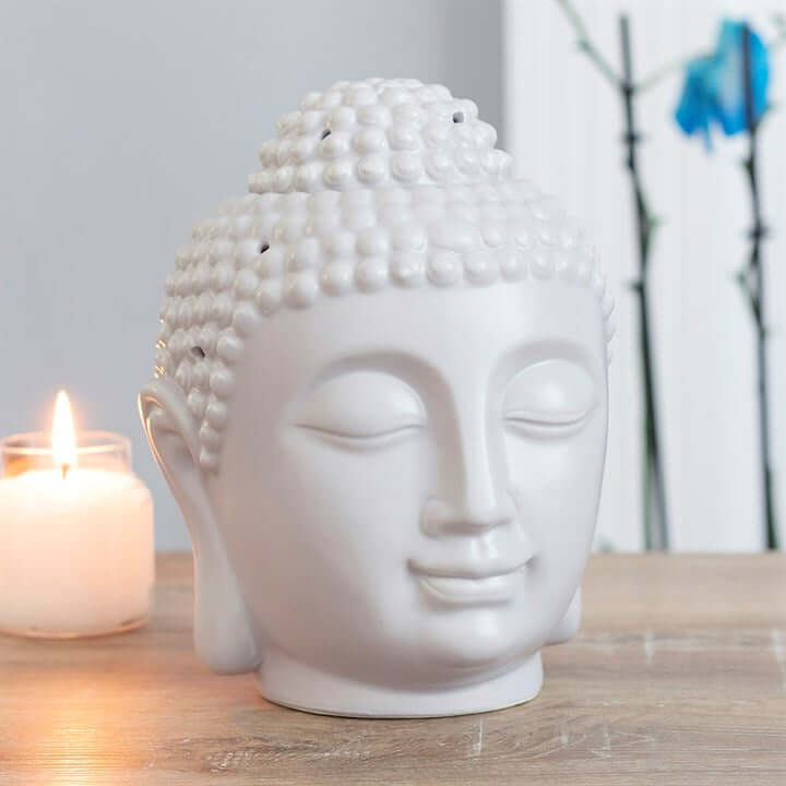 Large Grey Buddha Head Oil Burner and Wax Warmer-Sociodigi