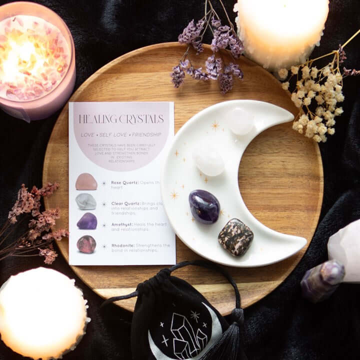 Love Healing Crystal Set with Moon Trinket Dish N/A