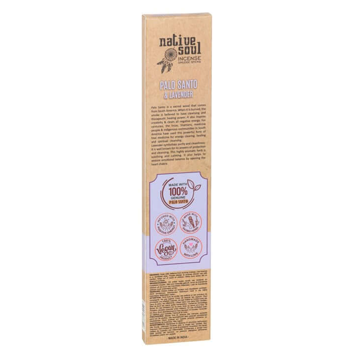 Native Soul Palo Santo & Lavender incense packaging on a white background