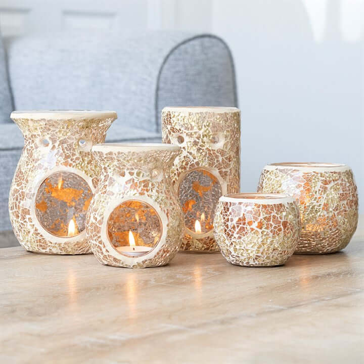 Gold Pillar Crackle Glass Oil Burner and Wax Warmer N/A