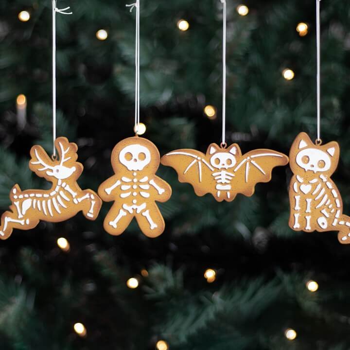 Set of 4 Creepy Skeleton Cookie Ornaments-Sociodigi