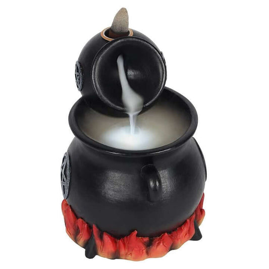 Black incense burner with red base on a white background