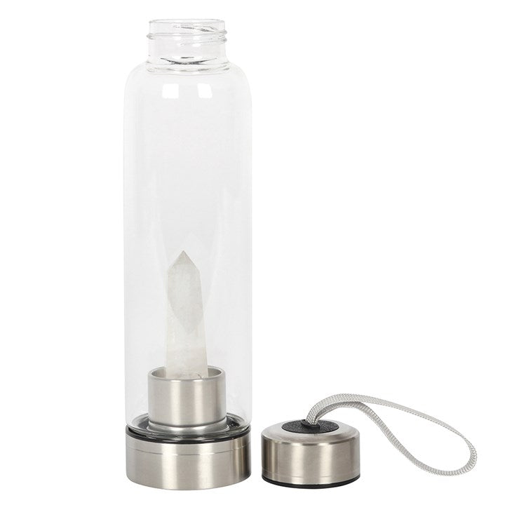 Clear Quartz Energising Glass Water Bottle-Sociodigi