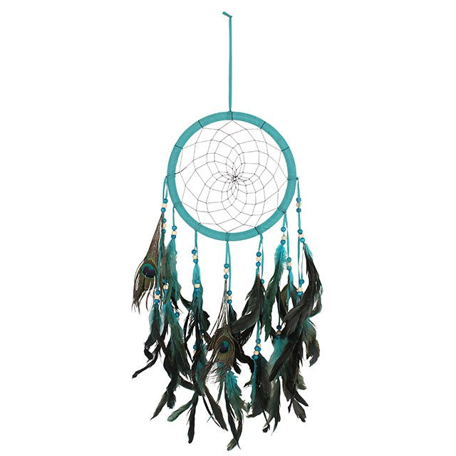 Turquoise Peacock Feather Dreamcatcher Blues & Greens | Spiritual Home Décor-Sociodigi
