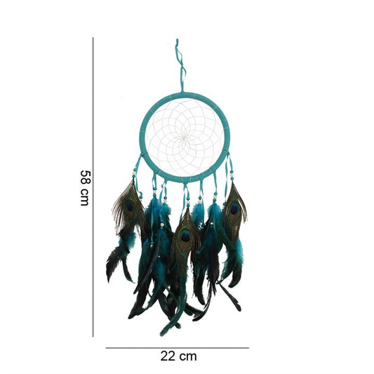 Turquoise Peacock Feather Dreamcatcher Blues & Greens | Spiritual Home Décor-Sociodigi