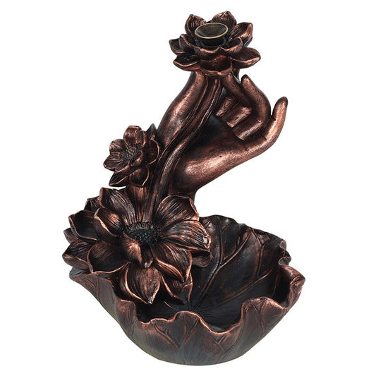 Bronze Effect Hand with Flower Backflow Incense Burner-Sociodigi