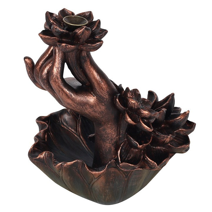 Bronze Effect Hand with Flower Backflow Incense Burner-Sociodigi