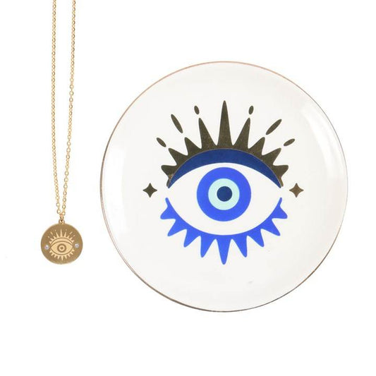 All Seeing Eye Necklace & Dish Gift Set Protection & Positive Energy-Sociodigi