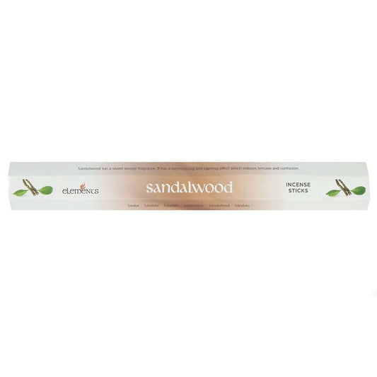 Set of 6 packets of Sandalwood Incense Sticks by Elements with a calming fragrance.