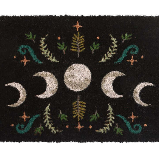 Decorative mat with moon phases and nature elements on a black background