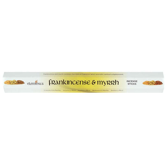Box of Frankincense & Myrrh incense sticks by Elements on a white background