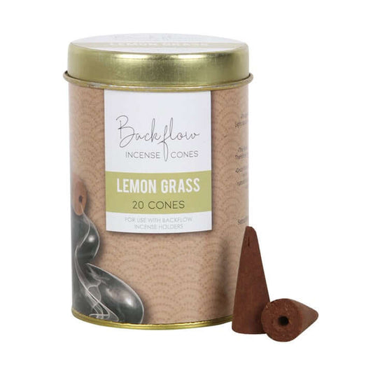 6 Tins of Elements Lemon Grass Jumbo Backflow Cones with incense cones displayed for home fragrance.