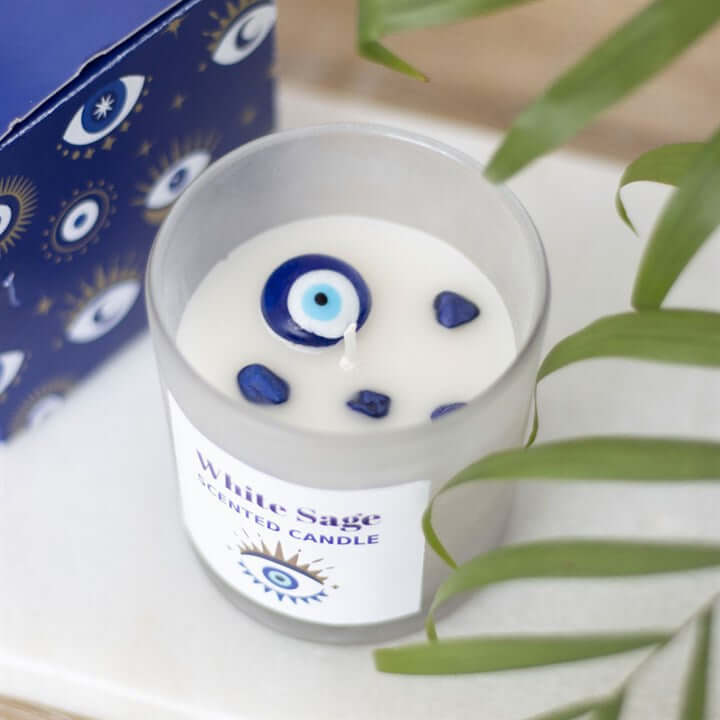 *All Seeing Eye White Sage Protection Charm Candle in Glass Pot (4/20) N/A