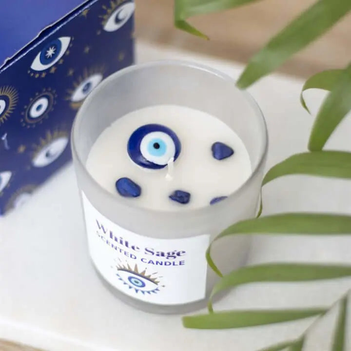 *All Seeing Eye White Sage Protection Charm Candle in Glass Pot (4/20) N/A