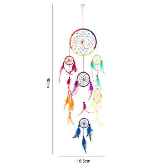 90cm Multi Rainbow Dreamcatcher Vibrant Spiritual Wall Hanging-Sociodigi