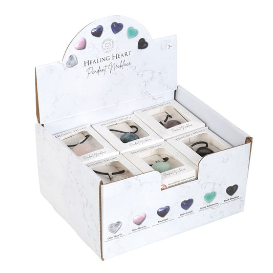 Set of 24 Healing Heart Crystal Necklaces in Display-Sociodigi