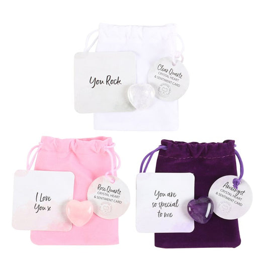 Set of 24 Lucky Crystal Hearts – Amethyst, Clear Quartz & Rose Quartz with Velvet Bags-Sociodigi