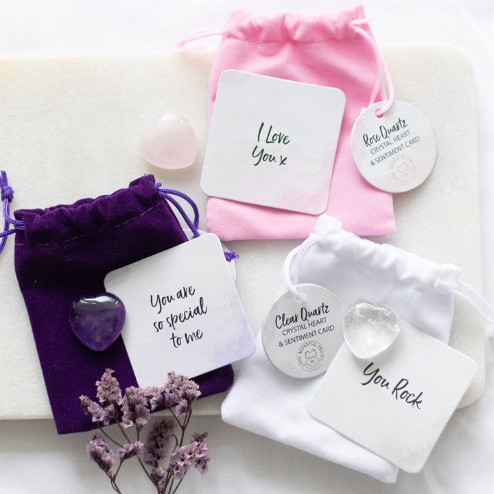 Set of 24 Lucky Crystal Hearts – Amethyst, Clear Quartz & Rose Quartz with Velvet Bags-Sociodigi