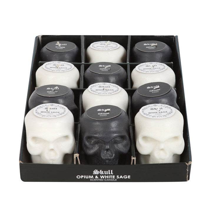 Set of 12 Opium & White Sage Skull Candles with Retail Display-Sociodigi