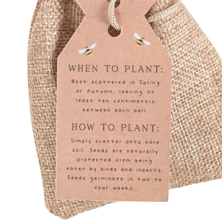 Seed packet with planting instructions on a burlap background
