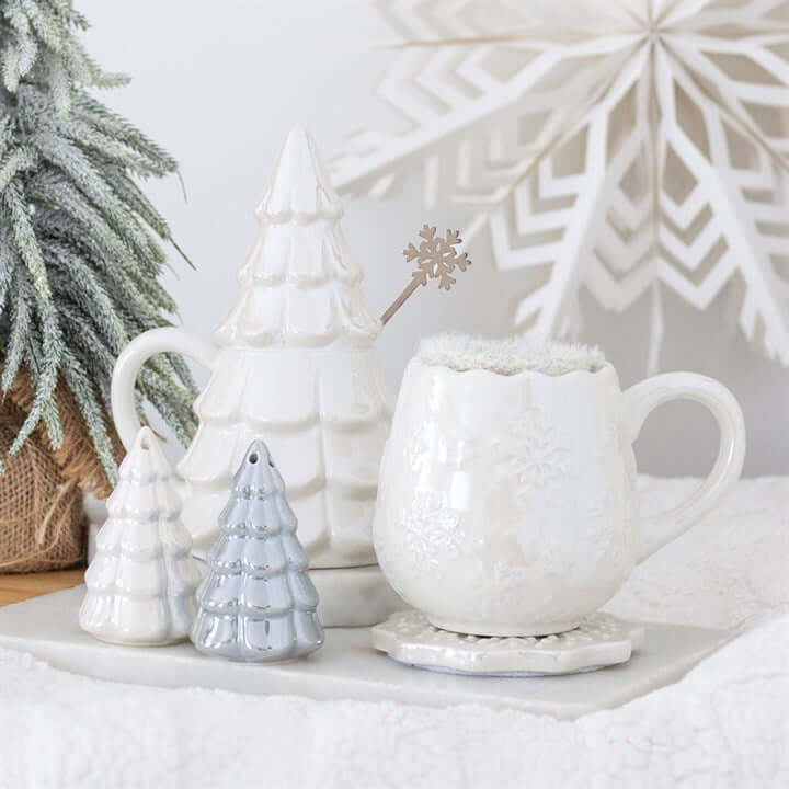 Iridescent Snowflake Mug, Coaster and Socks Set