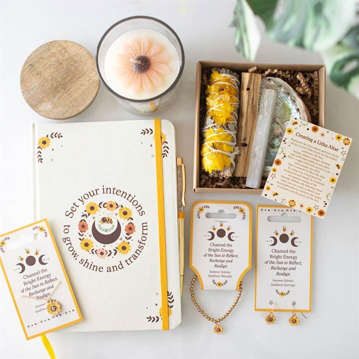 Set Your Intentions Journal with Citrine Crystal Pen – Summer Solstice Mindfulness Set-Sociodigi