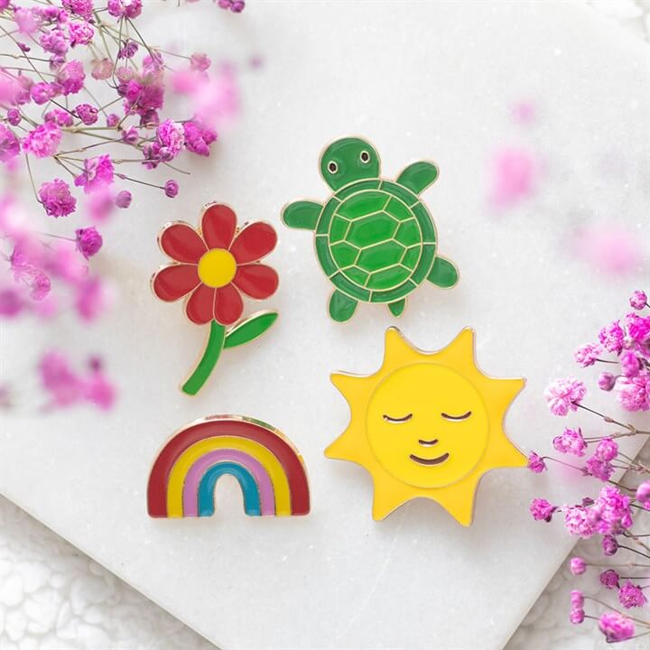 Set of 2 Turtle and Flower Pin Badges