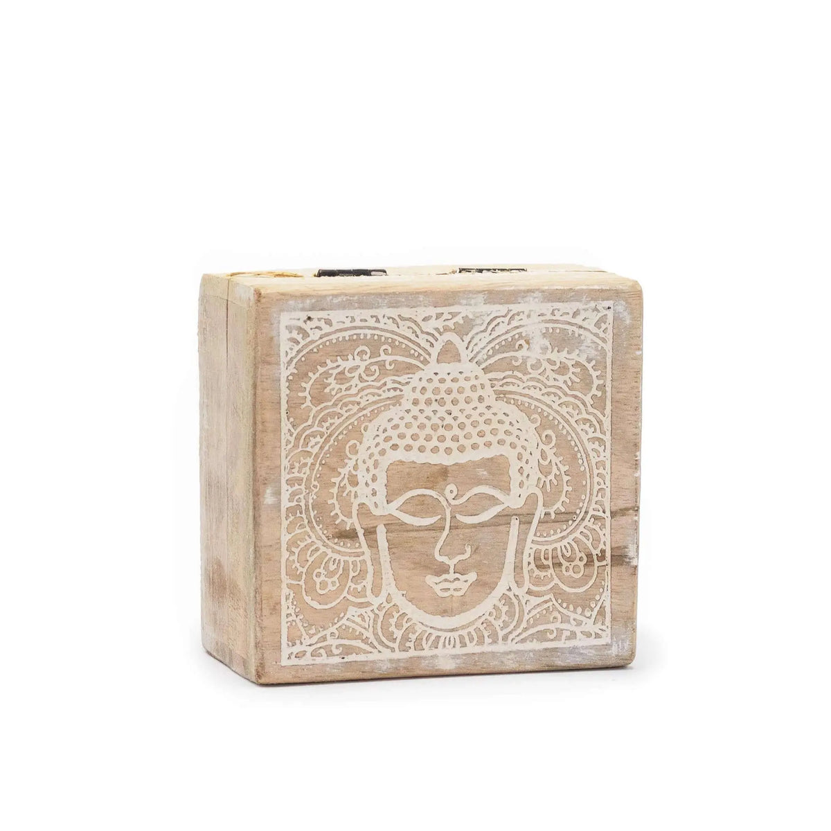 Small Square Box 10x10x4.2cm - Buddha Face Whitewash