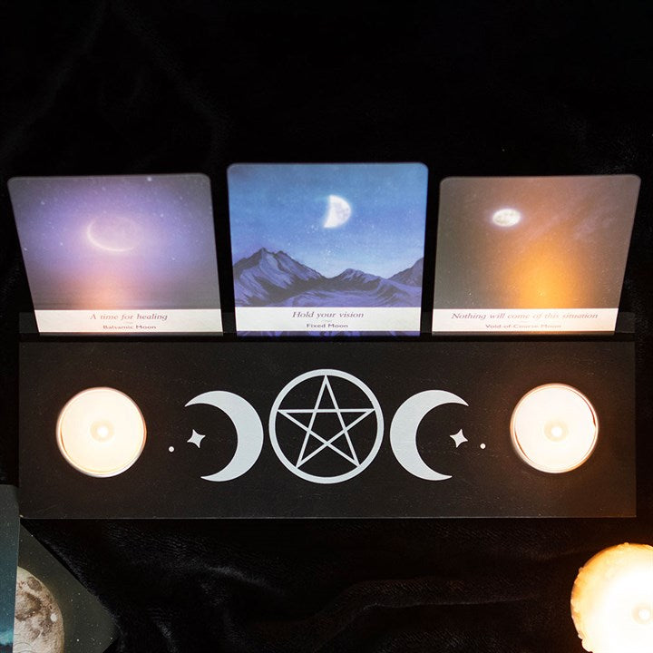 Black Triple Moon Tarot Card Stand Tealight Holder N/A