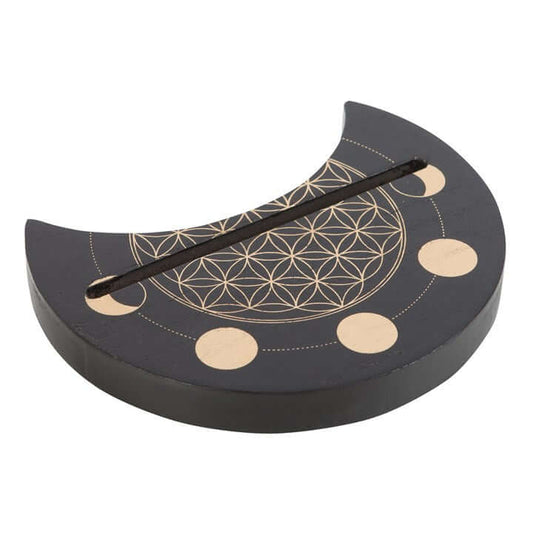 Black Flower of Life Crescent Moon Tarot Card Stand N/A