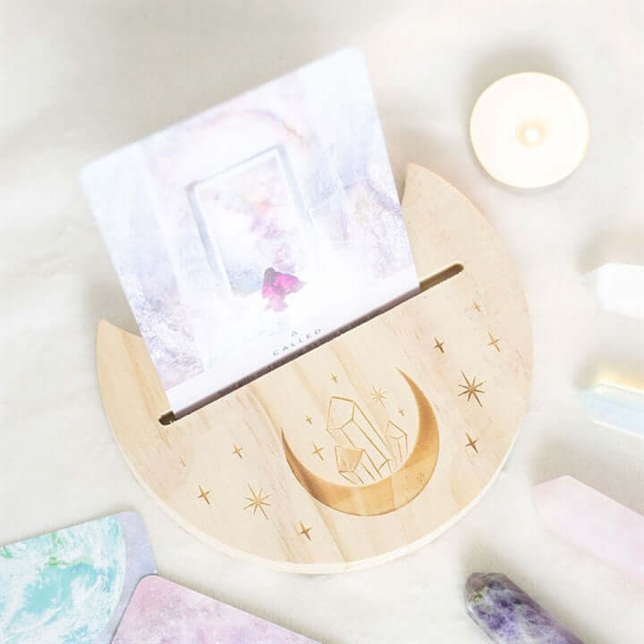 Natural Crystal Crescent Moon Tarot Card Stand N/A