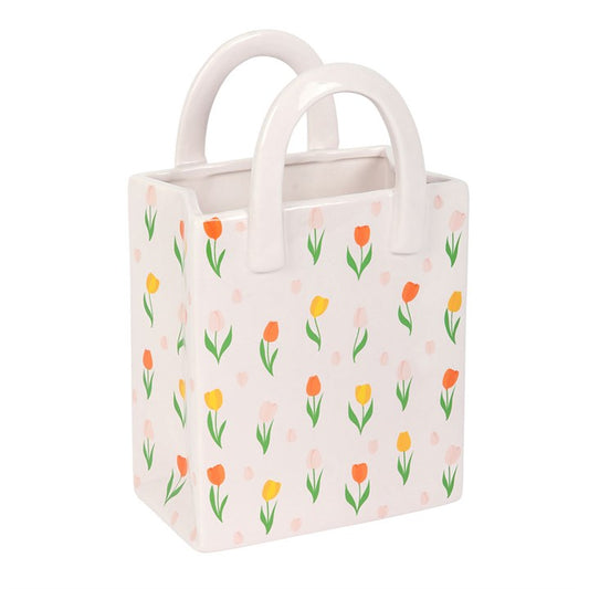Tulip Print Ceramic Bag-Shaped Flower Vase N/A
