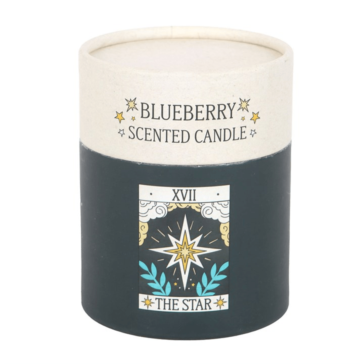Tarot Blueberry Candles featuring a vintage design and blueberry scent, beautifully packaged with mystical symbols.
