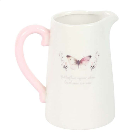 White Butterfly Print Ceramic Flower Jug N/A