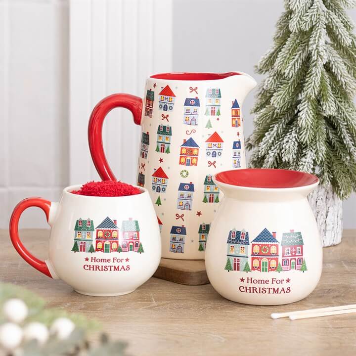 Christmas Street Print Ceramic Flower Jug
