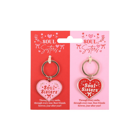 Pair of Soul Sisters Love Heart Keyrings