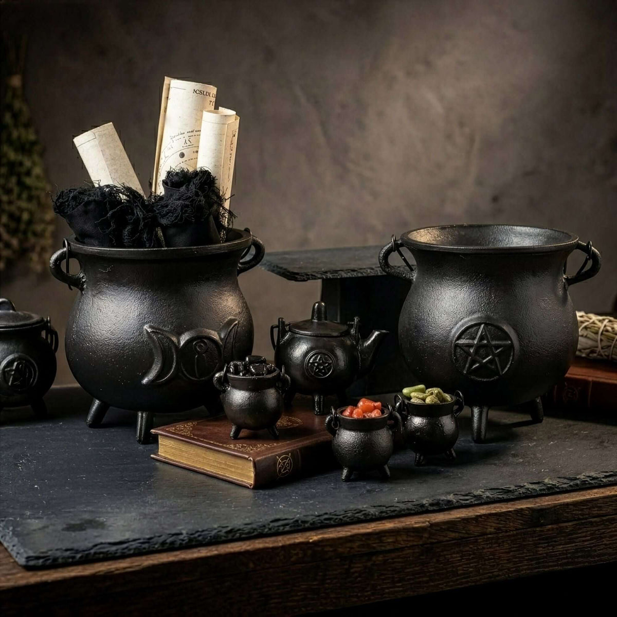 Small Cast Iron Ritual Pot with Pentagon 8x8x10cm