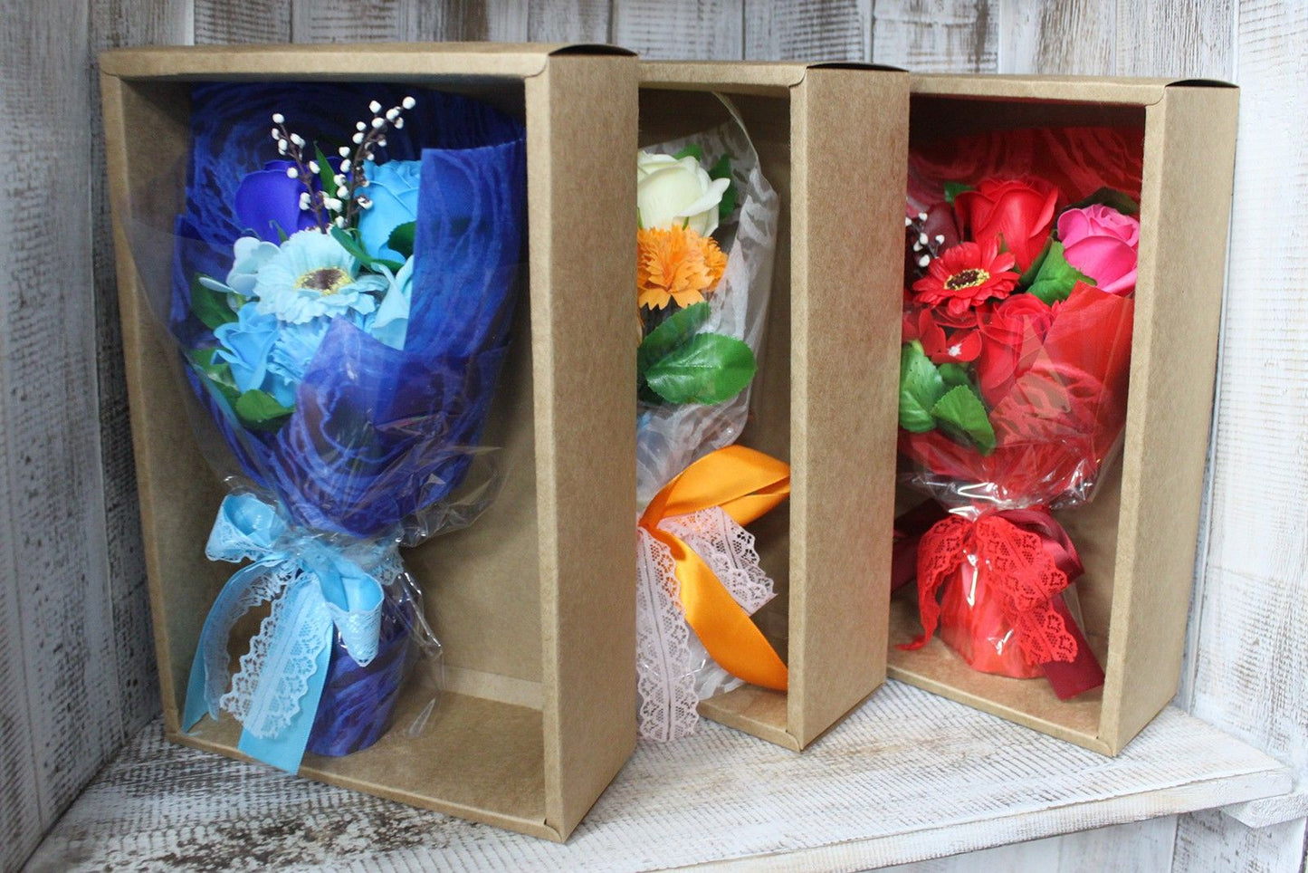 Boxed Hand Soap Flower Bouquet – Red Scented Bath Roses & Carnations-Sociodigi