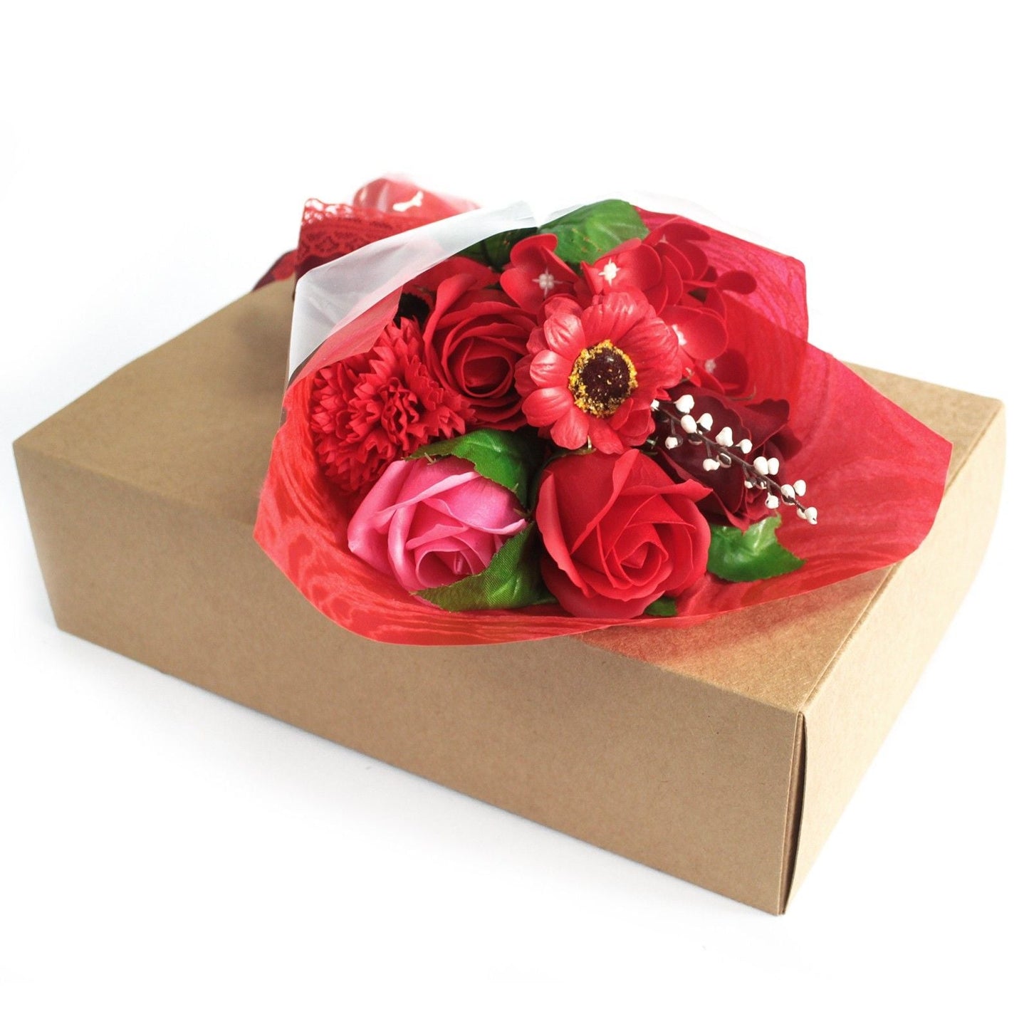 Boxed Hand Soap Flower Bouquet – Red Scented Bath Roses & Carnations-Sociodigi