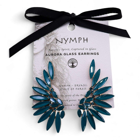 Teal Green Vintage Glass Angel Wings Earrings