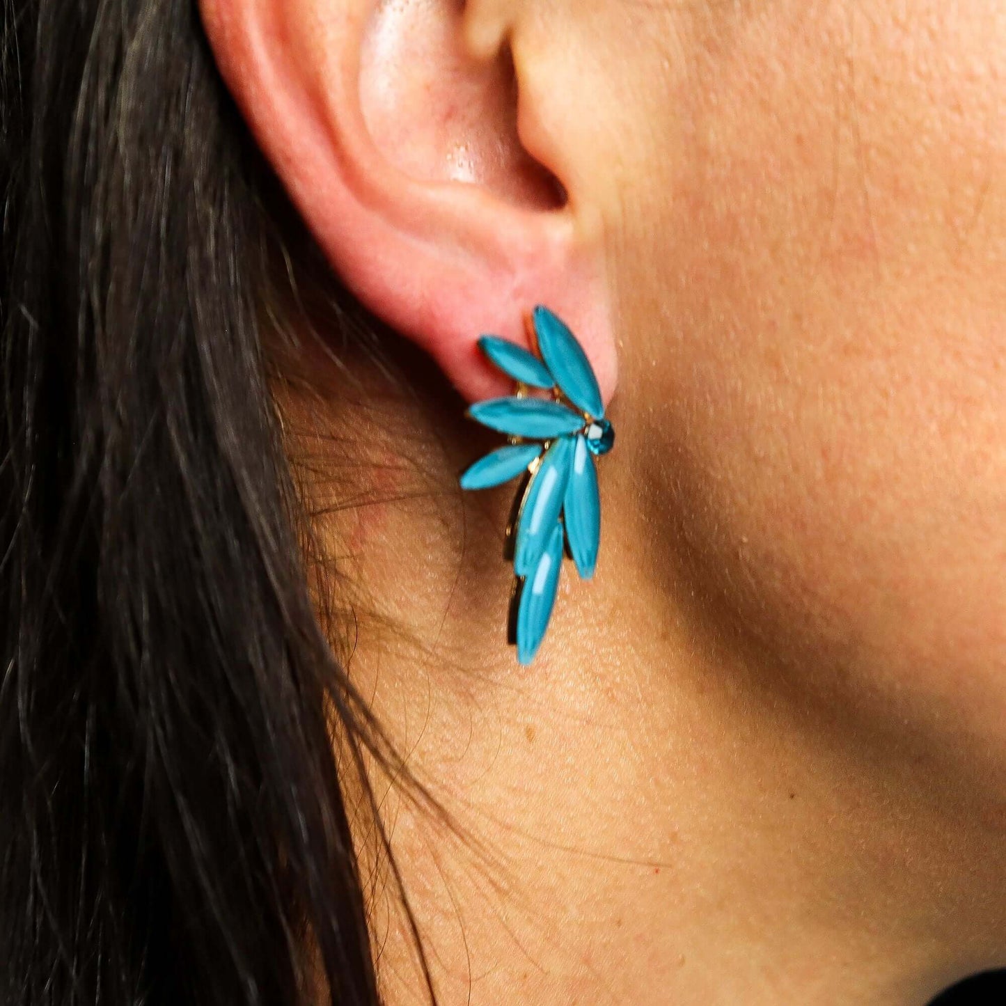 Teal Green Vintage Glass Fairies Earrings