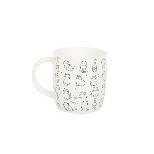 White Happy Cat Print Mug