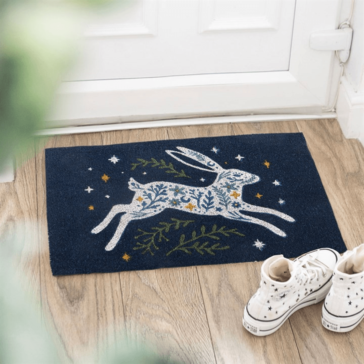 Blue Leaping Hare Doormat