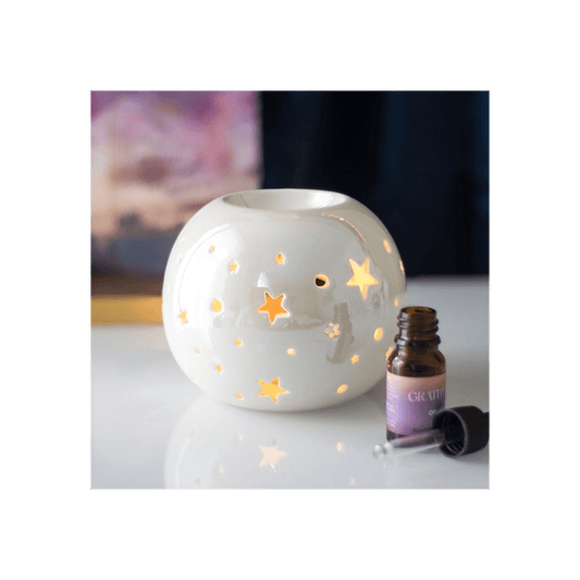 White Iridescent Star Oil Burner and Wax Warmer